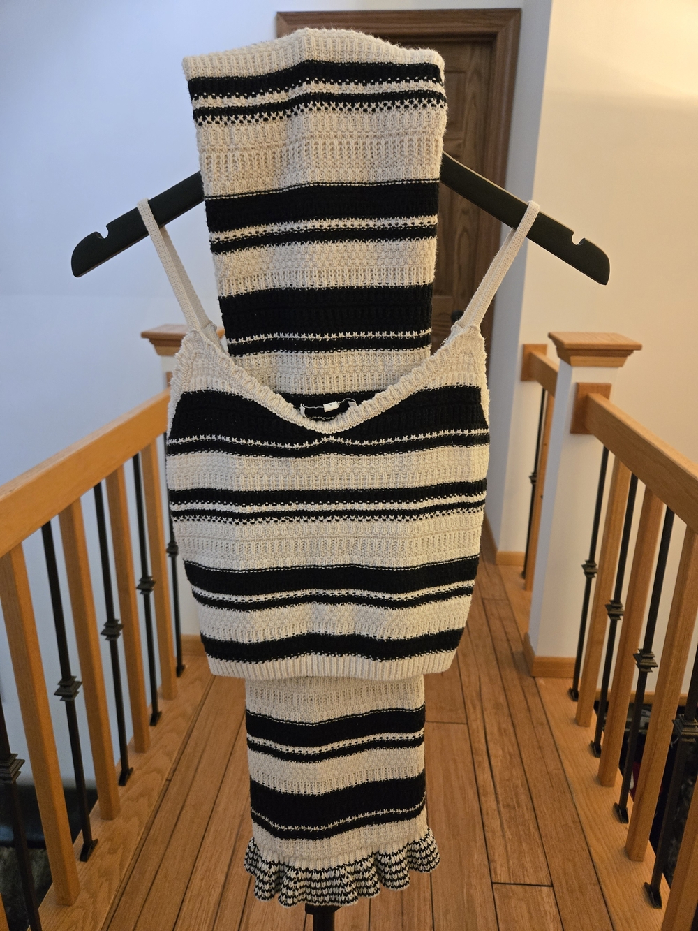 Striped Knit Two-Piece Set - Black and Cream
